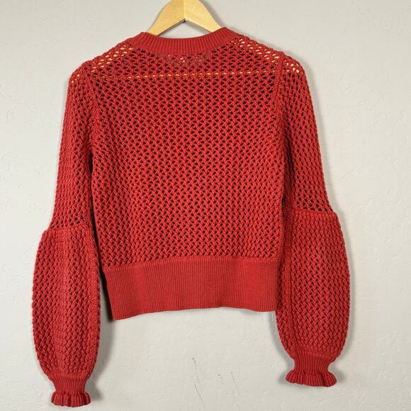 Rebecca Minkoff Women's Size Small Rust Orange Open Knit Bianca Sweater Boho - Picture 2 of 8